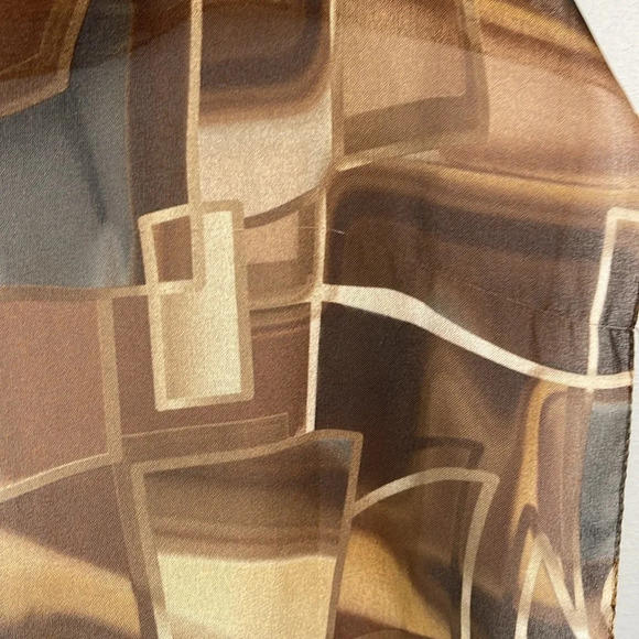 DANIER Silky Semi Sheer Geometric Print Rectangular Scarf Earth Tones Hair Neck - Picture 4 of 9